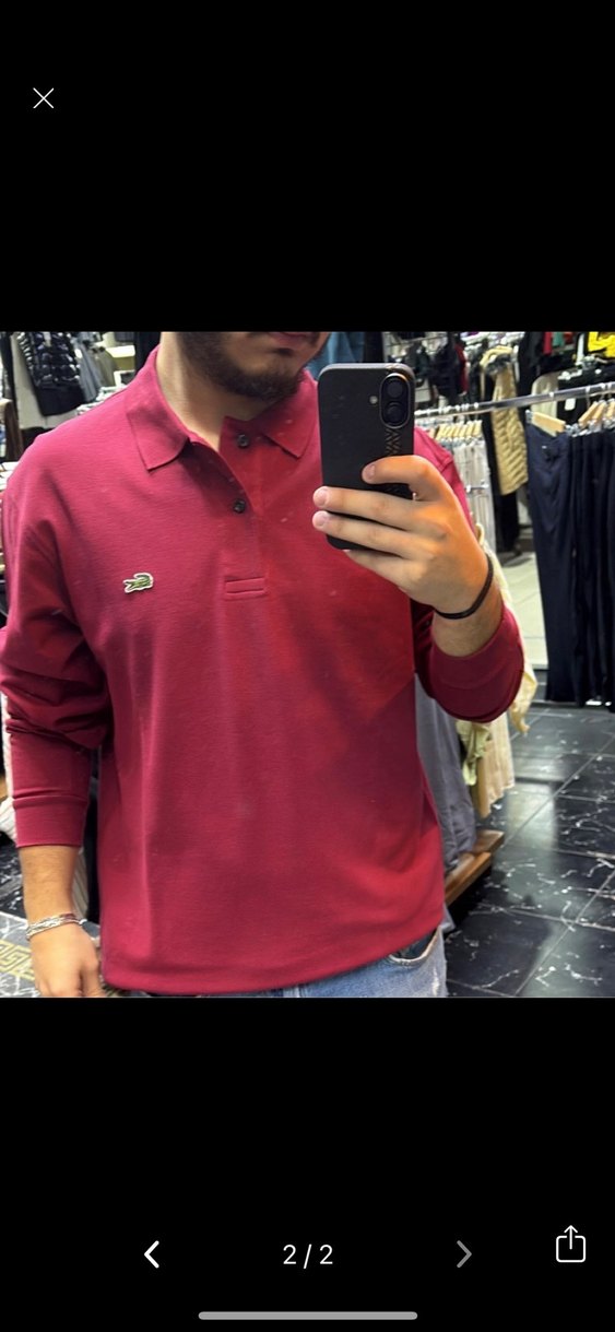 Bordo Renk, Polo Yaka, Lacoste Logolu Uzun Kollu - Görsel 2