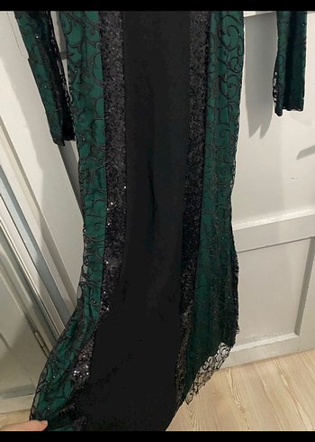 Yeşil Payetli Uzun Kollu Abiye Elbise - Görsel 3