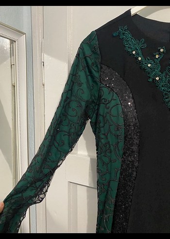 Yeşil Payetli Uzun Kollu Abiye Elbise - Görsel 5