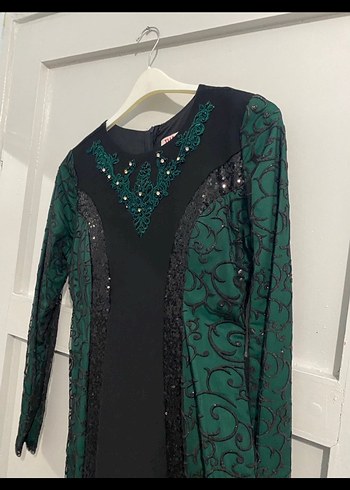 Yeşil Payetli Uzun Kollu Abiye Elbise - Görsel 2