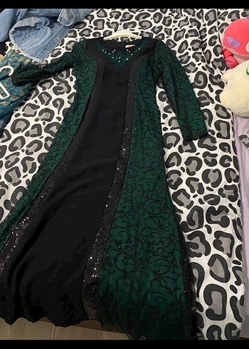 Yeşil Payetli Uzun Kollu Abiye Elbise - Görsel 7