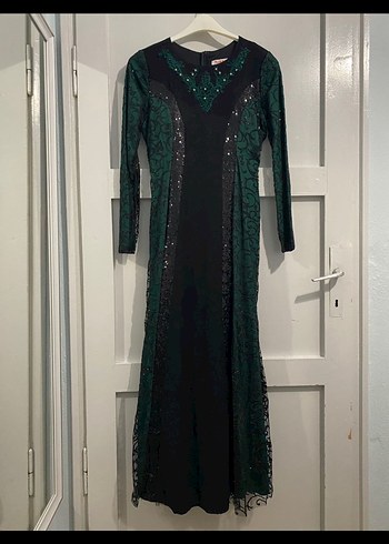 Yeşil Payetli Uzun Kollu Abiye Elbise - Görsel 4