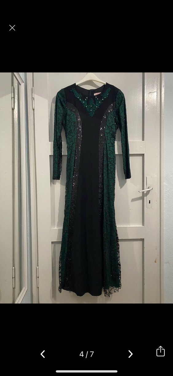 Yeşil Payetli Uzun Kollu Abiye Elbise - Görsel 4