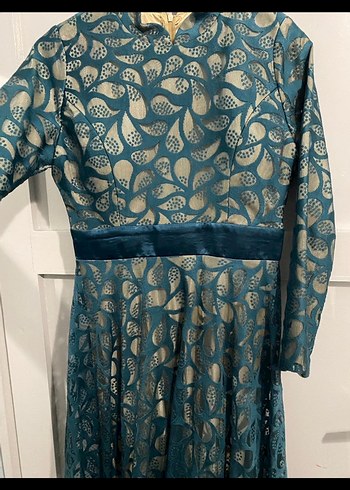 Kadın Turkuaz Uzun Dantel Elbise - Görsel 3