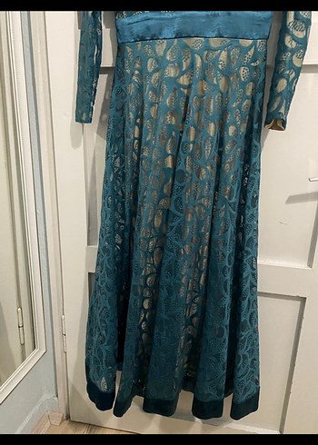 Kadın Turkuaz Uzun Dantel Elbise - Görsel 4