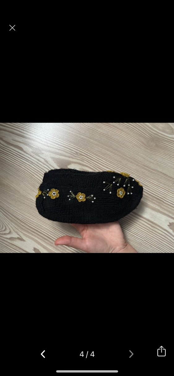 Boncuk ve Gold Çiçek İşlemeli Siyah El Örmesi Patik - Görsel 4