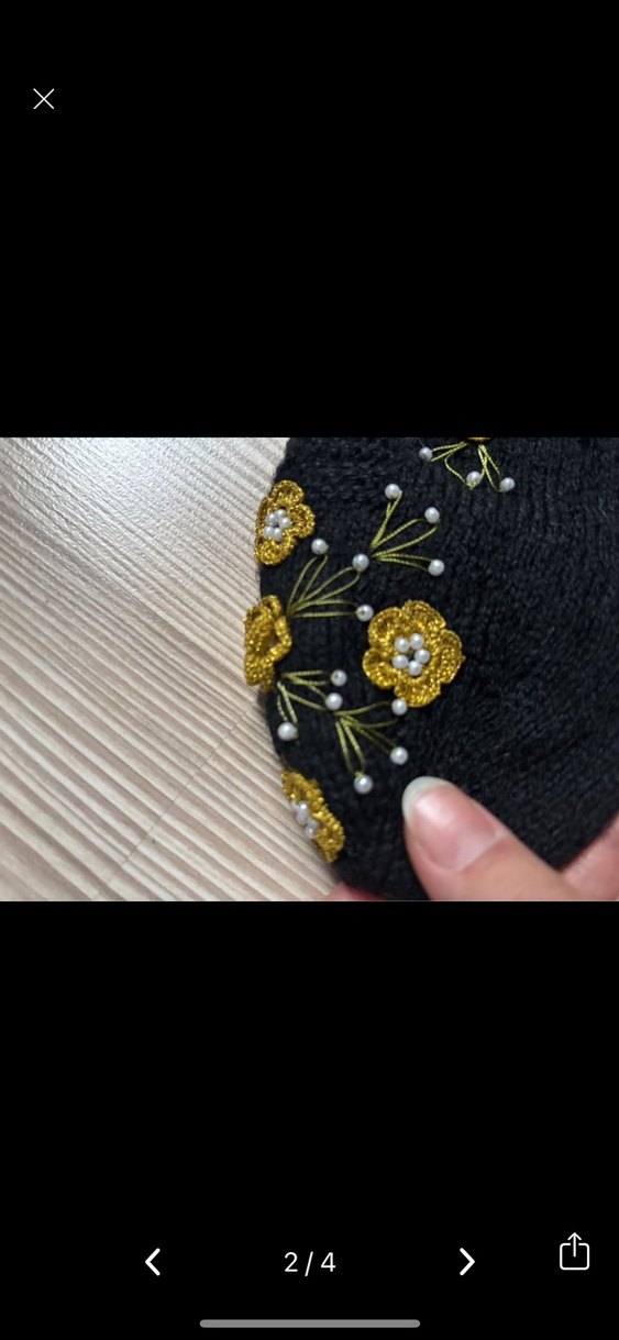 Boncuk ve Gold Çiçek İşlemeli Siyah El Örmesi Patik - Görsel 2