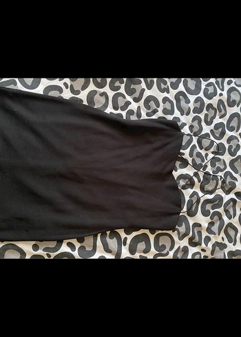 Siyah Straplez İp Askı Bacak Detay Kısa Elbise - Görsel 4