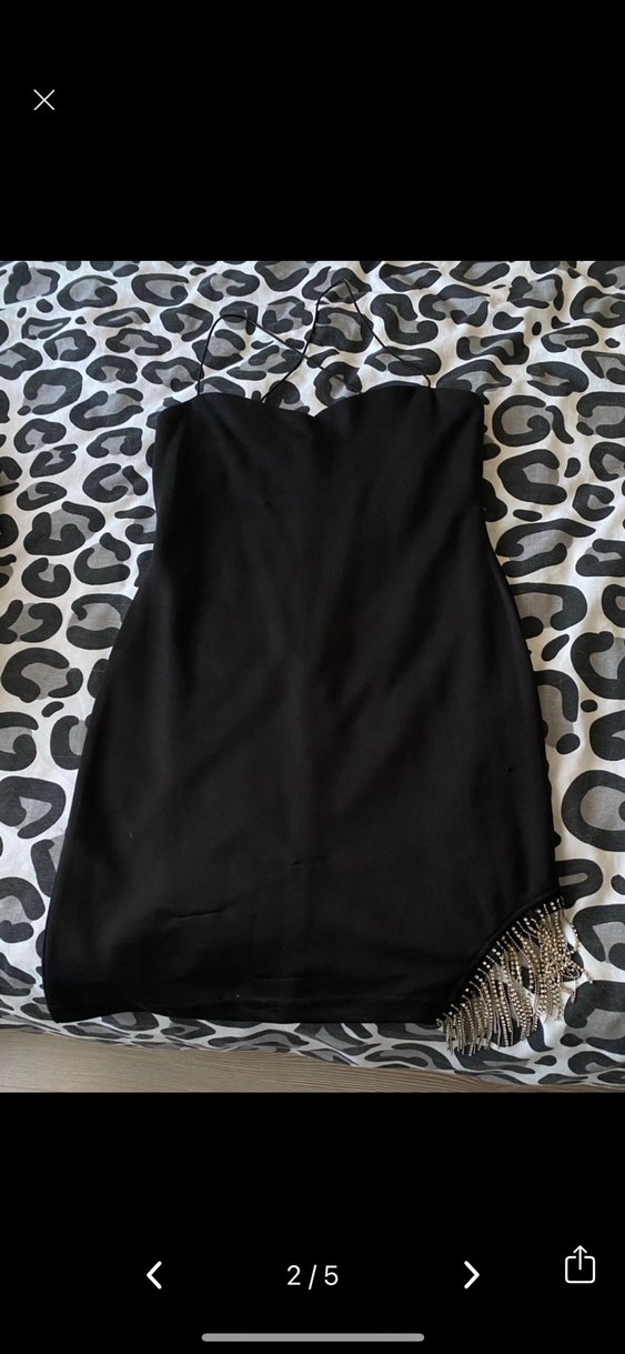 Siyah Straplez İp Askı Bacak Detay Kısa Elbise - Görsel 2