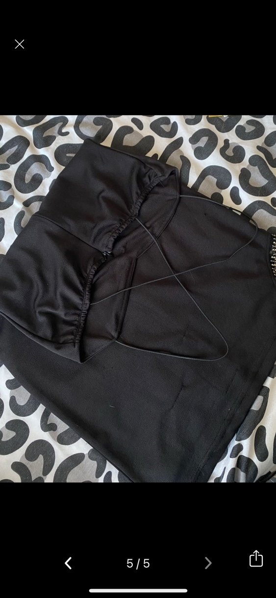 Siyah Straplez İp Askı Bacak Detay Kısa Elbise - Görsel 5