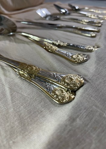 Osmanlı Model Gold Detay 12 Kişilik Çatal Kaşık Bıçak Takımı - Görsel 5