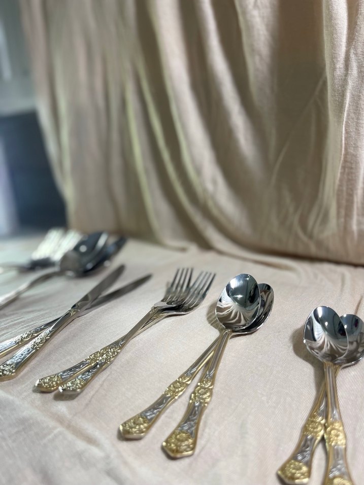 Osmanlı Model Gold Detay 12 Kişilik Çatal Kaşık Bıçak Takımı - Görsel 4