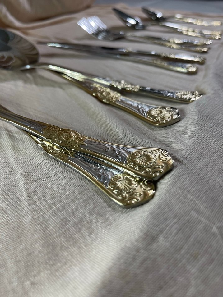 Osmanlı Model Gold Detay 12 Kişilik Çatal Kaşık Bıçak Takımı - Görsel 5