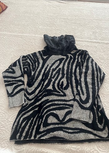 Join us Gri Zebra Desenli Uzun Tunik Kazak