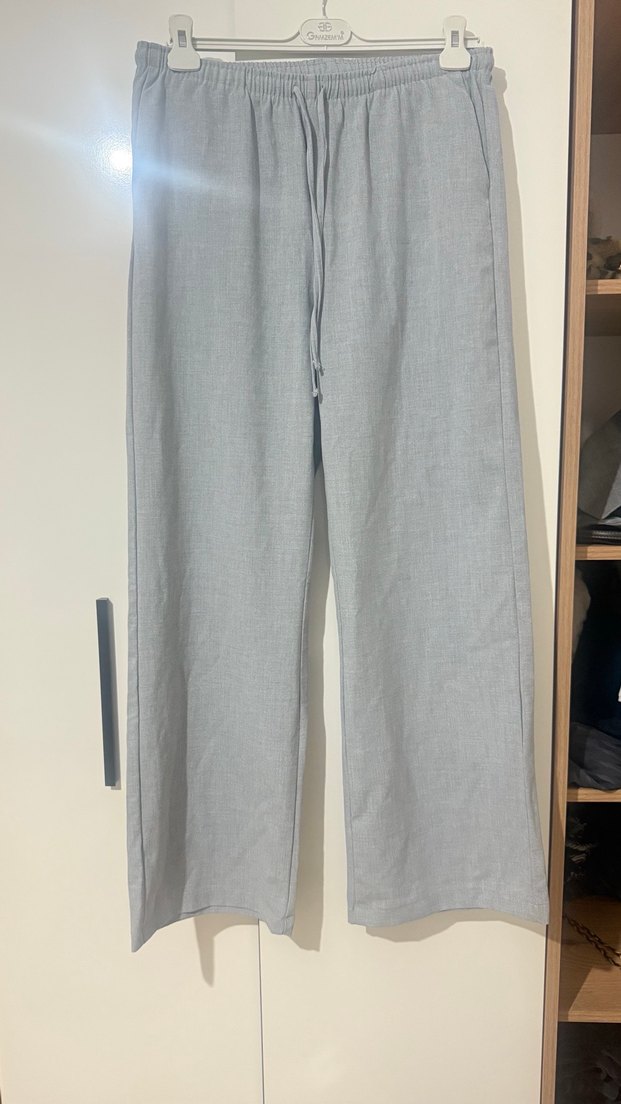Gri Regular Fit Keten Pantolon - Görsel 2