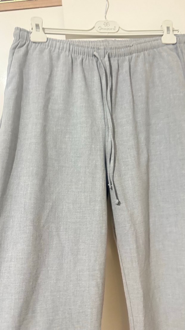 Gri Regular Fit Keten Pantolon - Görsel 3