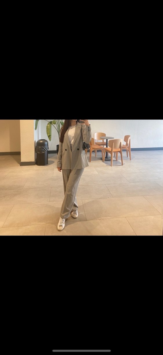 Gri Uzun Kesim Düğmeli Kadın Takım Elbise - Görsel 2