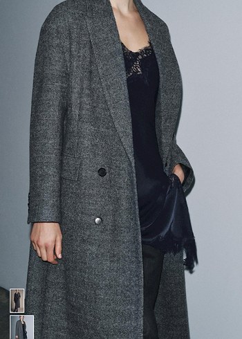 Oversize Gri Zara Yün Kaban - Görsel 6