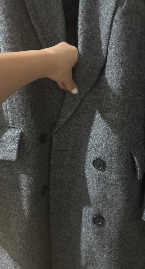 Oversize Gri Zara Yün Kaban - Görsel 4