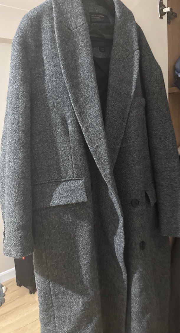 Oversize Gri Zara Yün Kaban - Görsel 2