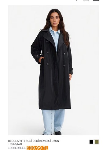 Düğmeli Siyah Midi Kadın Trençkot - Görsel 3