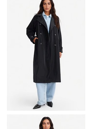 Düğmeli Siyah Midi Kadın Trençkot - Görsel 2