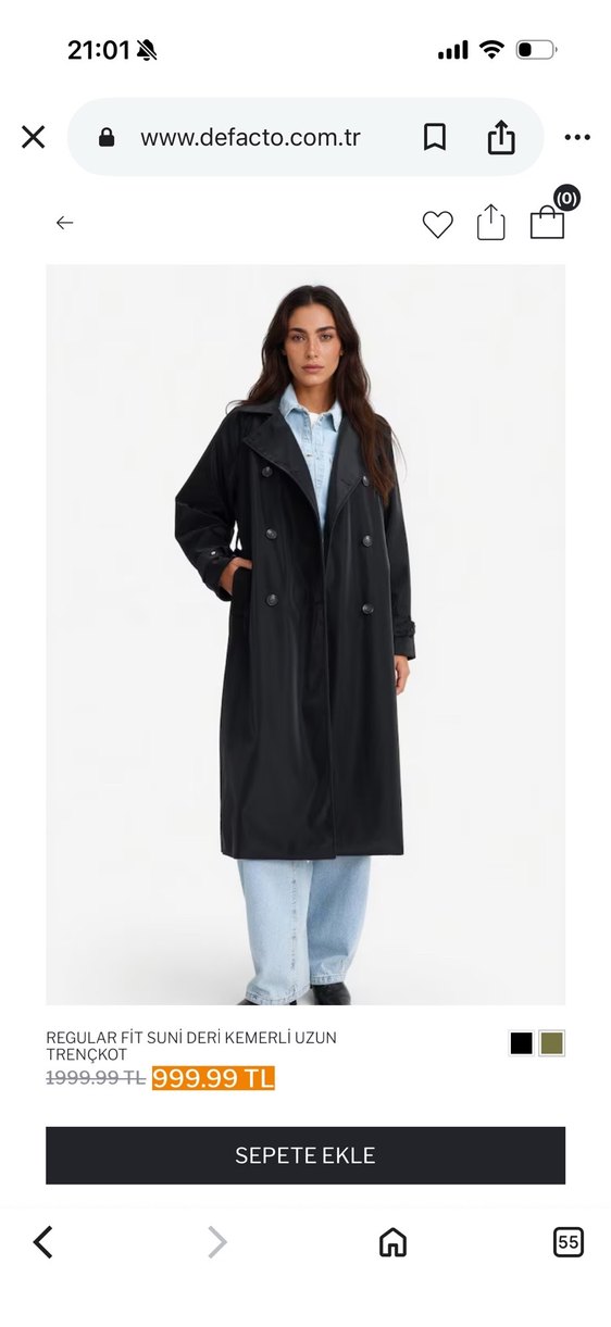 Düğmeli Siyah Midi Kadın Trençkot - Görsel 3