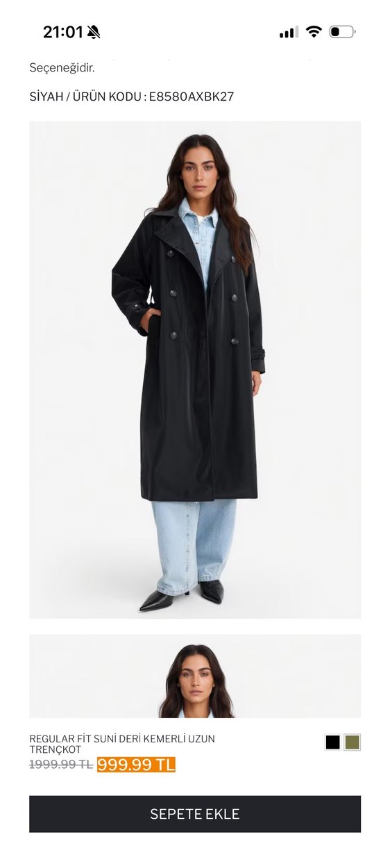 Düğmeli Siyah Midi Kadın Trençkot - Görsel 2