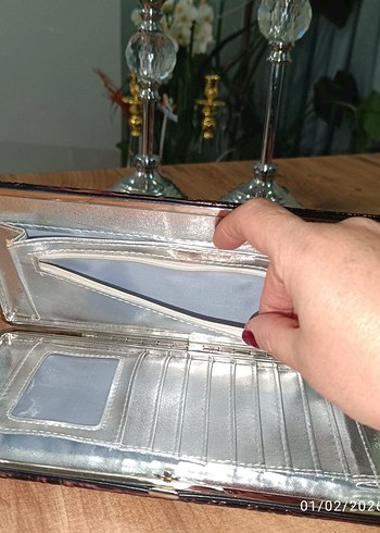 bordo renkli Yılan Desenli Deri Kadın Cüzdanı - Görsel 5