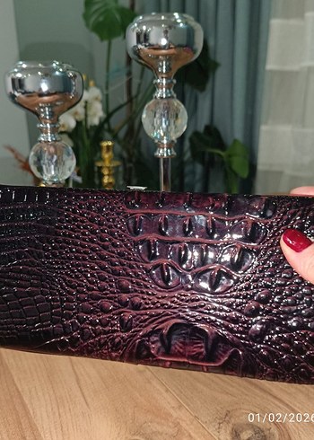 bordo renkli Yılan Desenli Deri Kadın Cüzdanı - Görsel 3