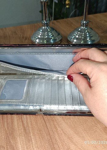 bordo renkli Yılan Desenli Deri Kadın Cüzdanı - Görsel 6