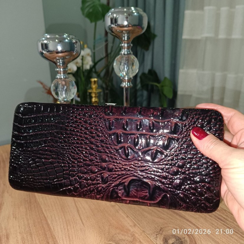 bordo renkli Yılan Desenli Deri Kadın Cüzdanı - Görsel 3