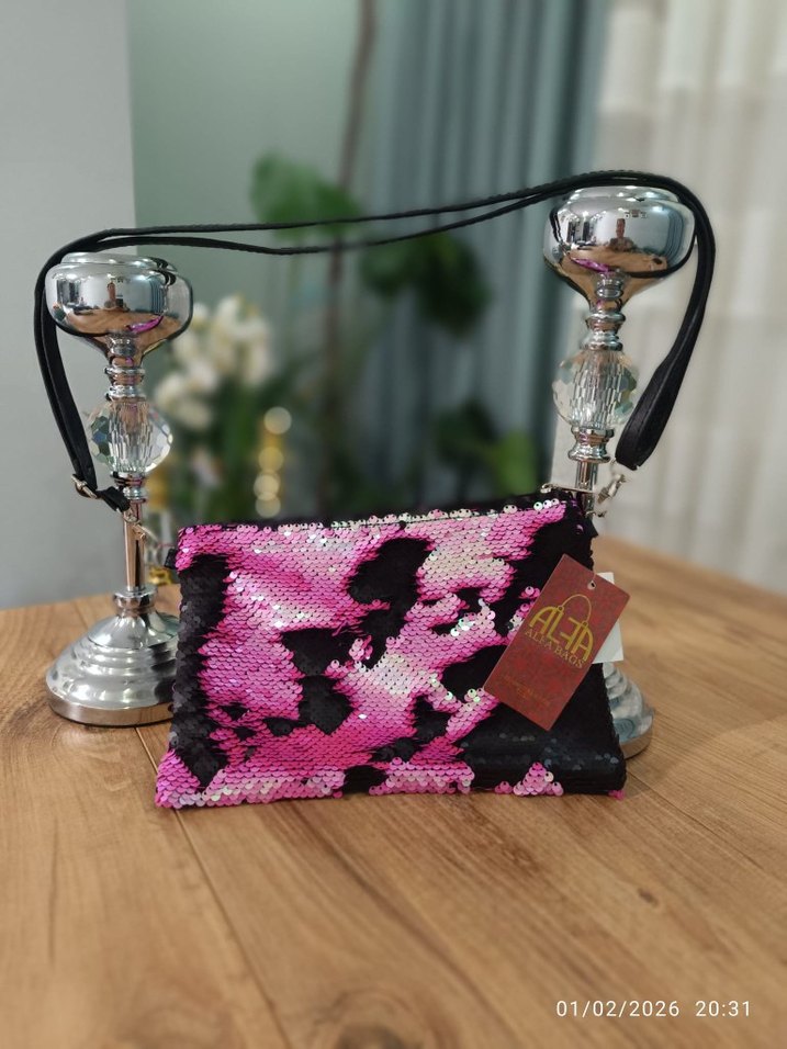 Pullu Pembe Kadın Clutch Çanta - Görsel 2