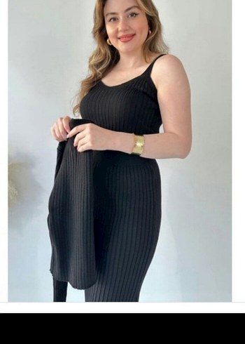 l Beden SİYAH HIRKA ve TRİKO ELBİSE İKİLİ TRİKO TAKIM