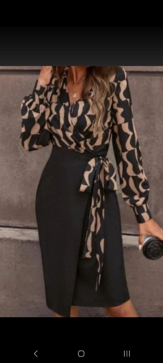 KRUVAZE YAKA DIJITAL BASKI ATLAS ELBİSE - Görsel 5