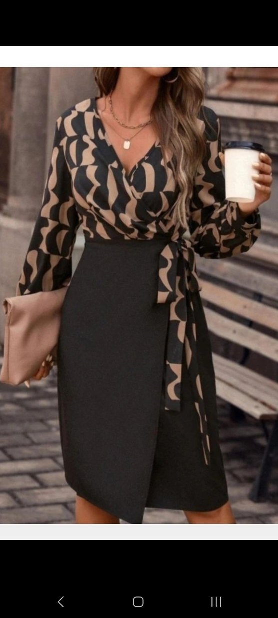 KRUVAZE YAKA DIJITAL BASKI ATLAS ELBİSE - Görsel 2