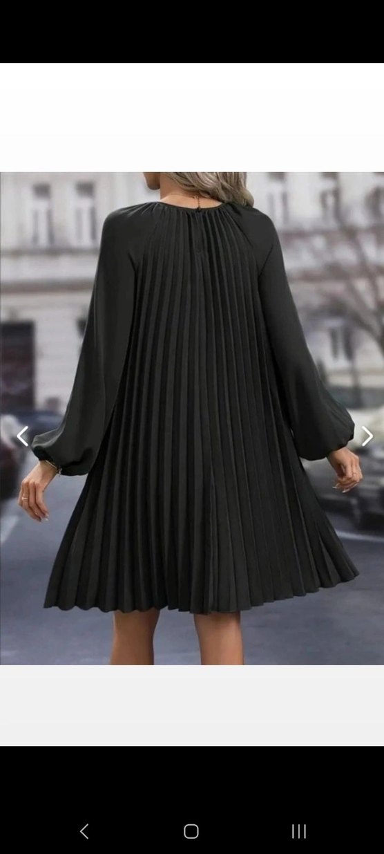 YUVARLAK YAKA PİLELİ SALAŞ İTHAL KREP ELBİSE - Görsel 3