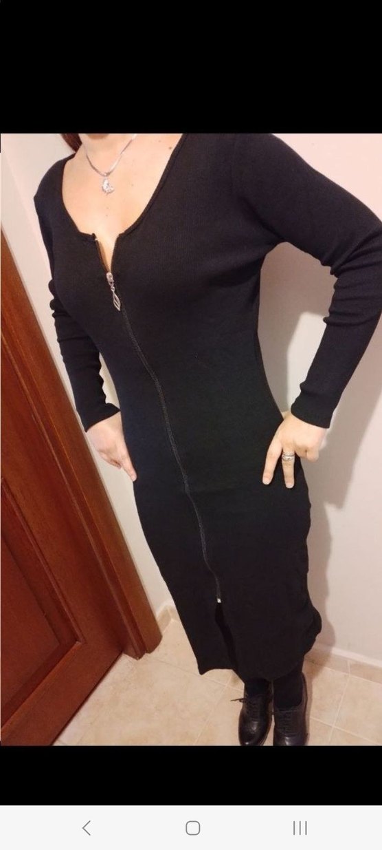 V YAKA FERMUARLI YIRTMAÇLI MİDİ ELBISE - Görsel 3