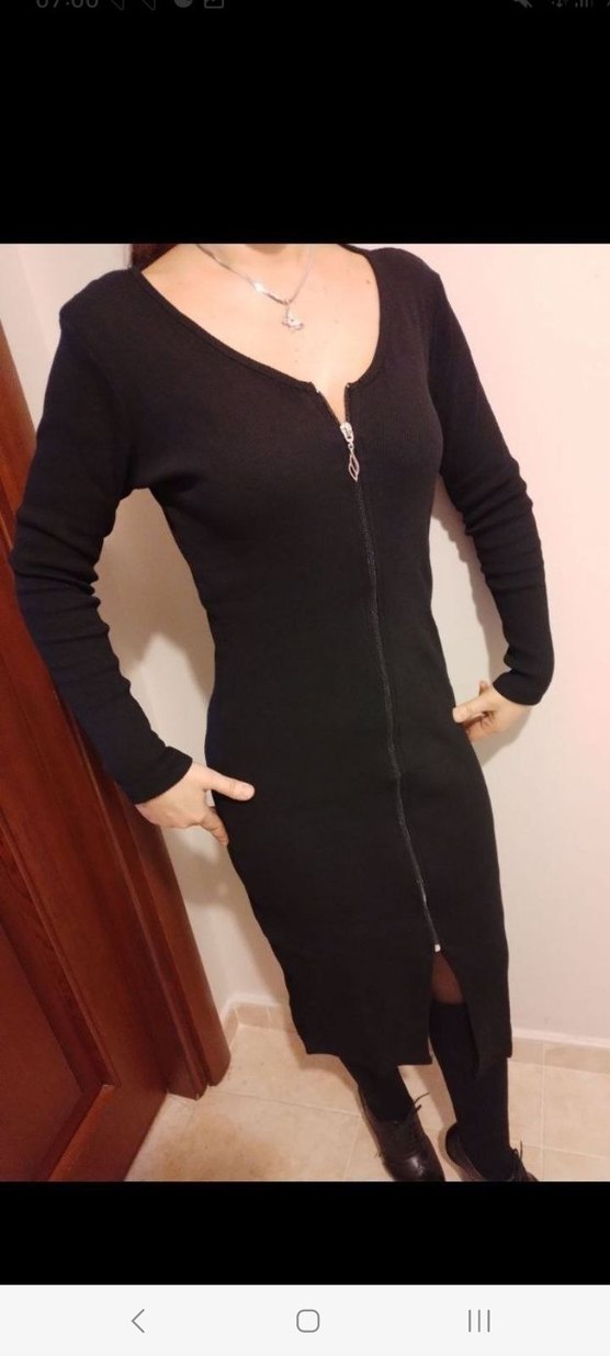 V YAKA FERMUARLI YIRTMAÇLI MİDİ ELBISE - Görsel 4