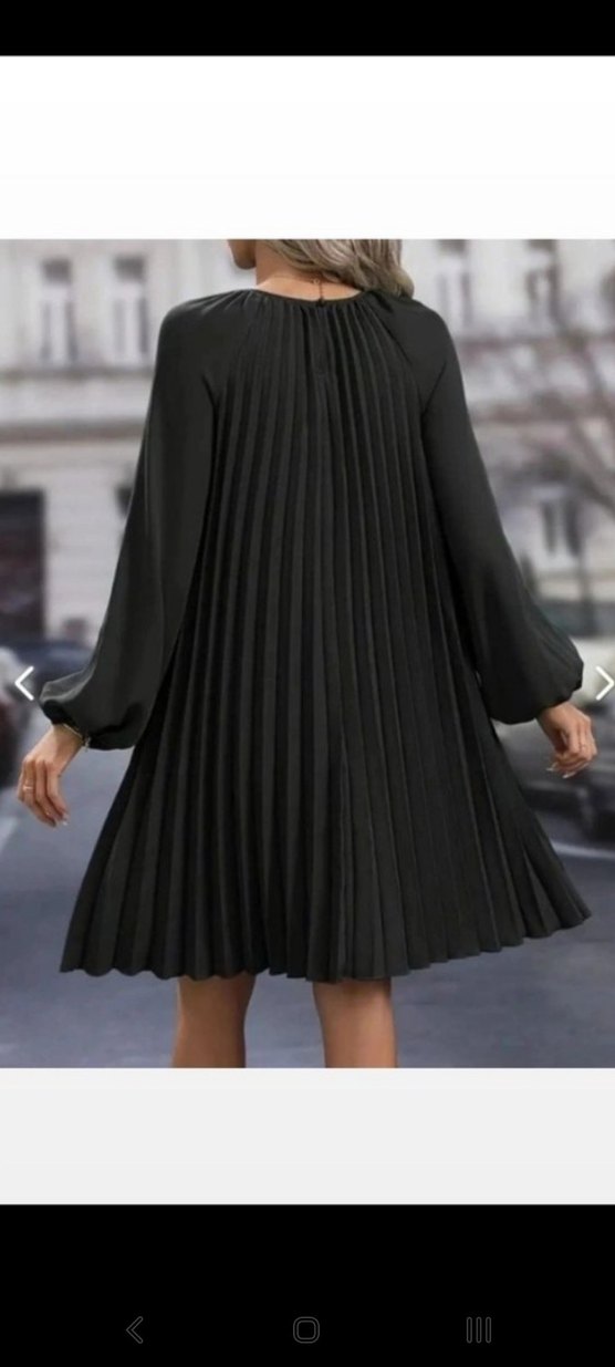 YUVARLAK YAKA PİLELİ SALAŞ İTHAL KREP ELBİSE - Görsel 4