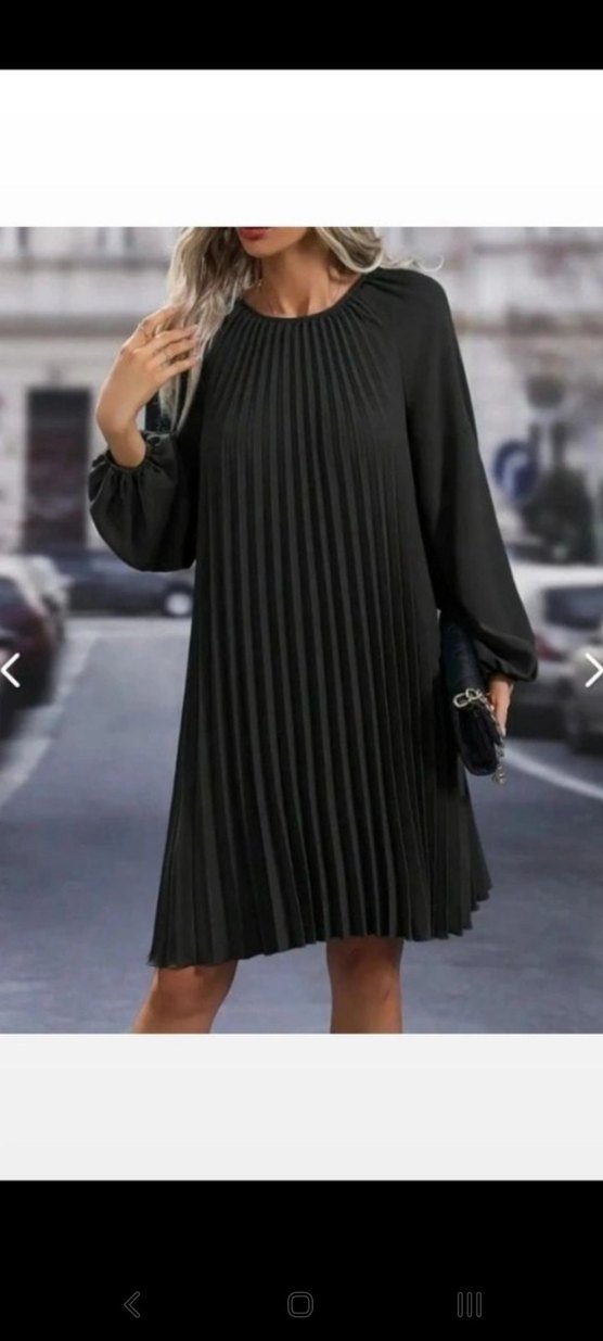 YUVARLAK YAKA PİLELİ SALAŞ İTHAL KREP ELBİSE - Görsel 2