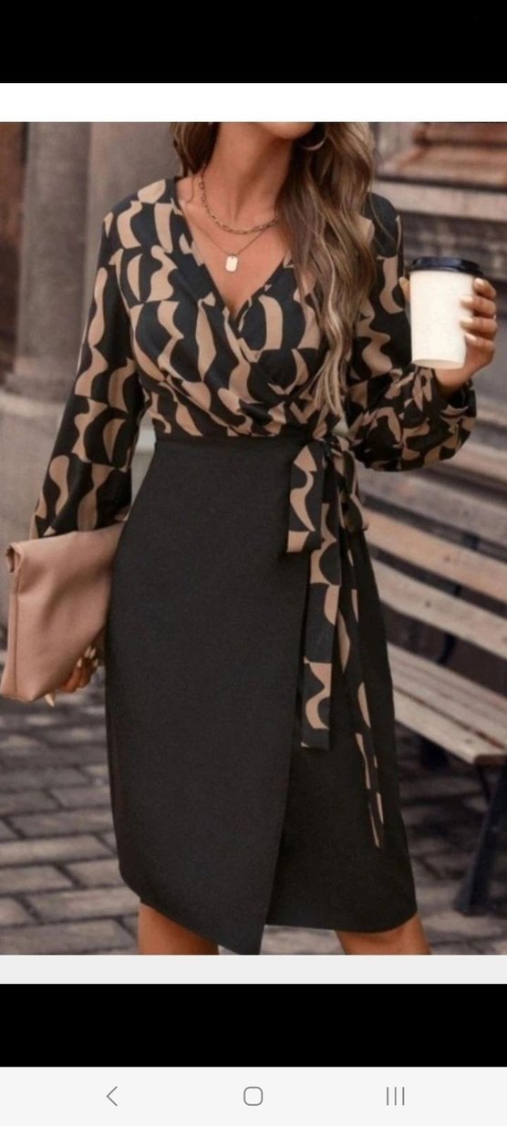 KRUVAZE YAKA DIJITAL BASKI ATLAS ELBİSE - Görsel 3