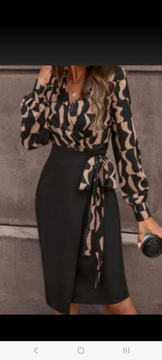 KRUVAZE YAKA DIJITAL BASKI ATLAS ELBİSE - Görsel 4