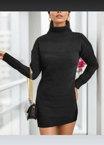 UZUN KOLLU BALIKÇI YAKA 
MİNİ TRİKO ELBİSE - Görsel 4