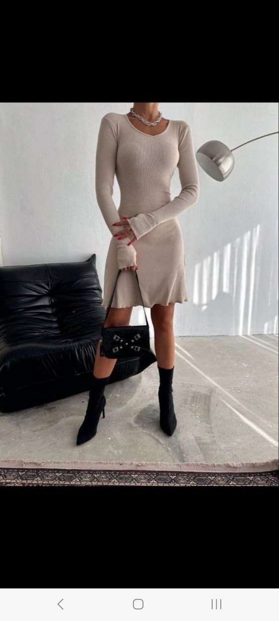 UZUN KOLLU PARMAK GEÇMELİ KAŞKORSE ELBİSE - Görsel 5