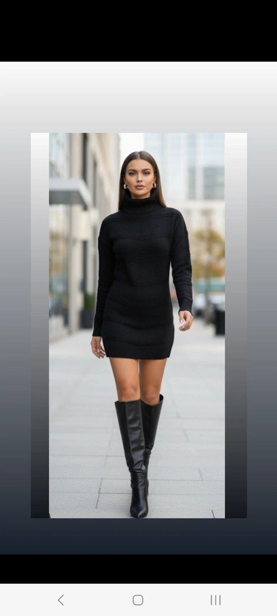 UZUN KOLLU BALIKÇI YAKA 
MİNİ TRİKO ELBİSE - Görsel 3