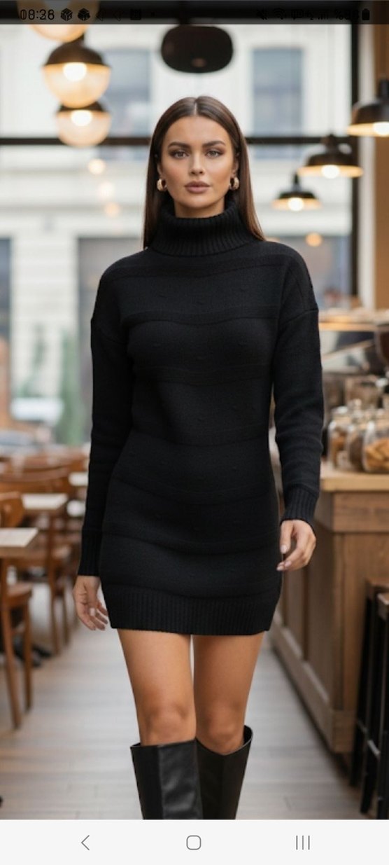 UZUN KOLLU BALIKÇI YAKA 
MİNİ TRİKO ELBİSE - Görsel 2