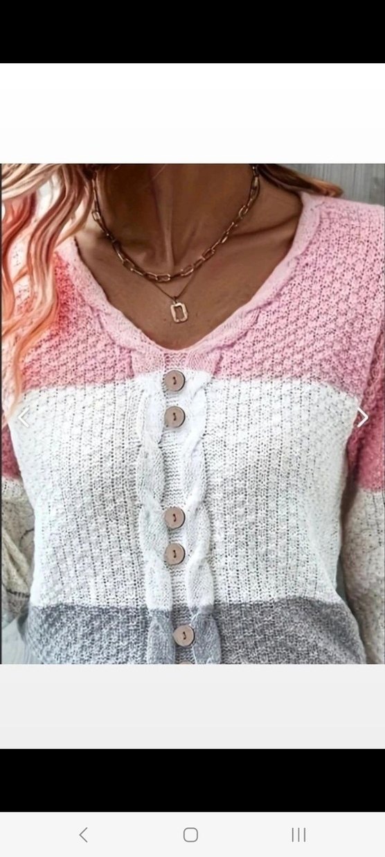 V YAKALI ÖNDEN DÜĞMELİ RENK BLOKLU TRİKO BLUZ - Görsel 4