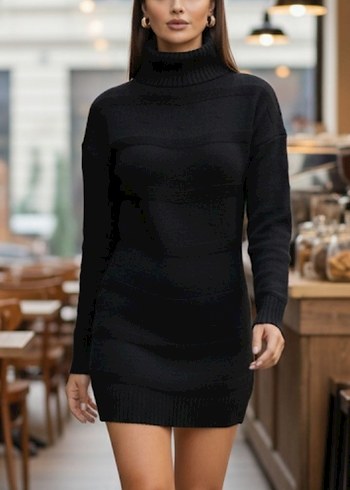 UZUN KOLLU BALIKÇI YAKA 
MİNİ TRİKO ELBİSE - Görsel 2