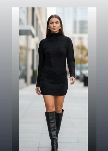 UZUN KOLLU BALIKÇI YAKA 
MİNİ TRİKO ELBİSE - Görsel 3